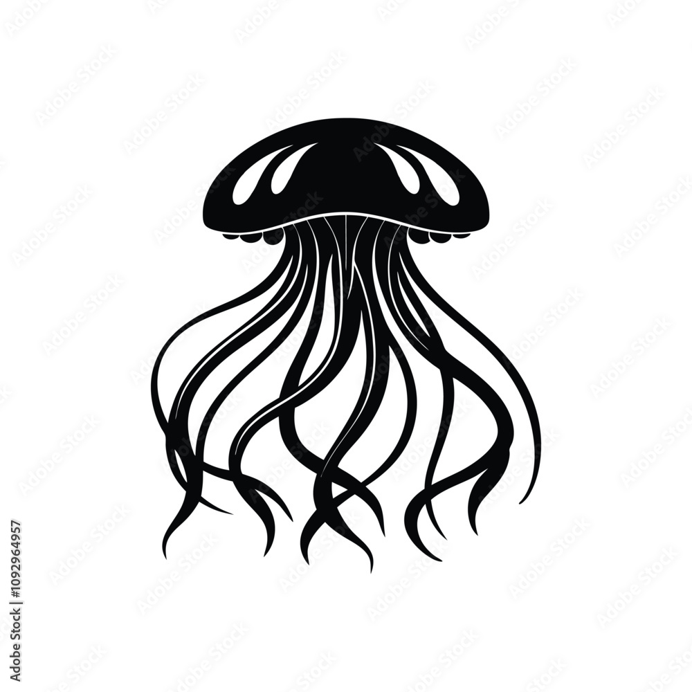 Black and white jellyfish silhouette design vector art illustration Black and white jellyfish silhouette design vector art illustration