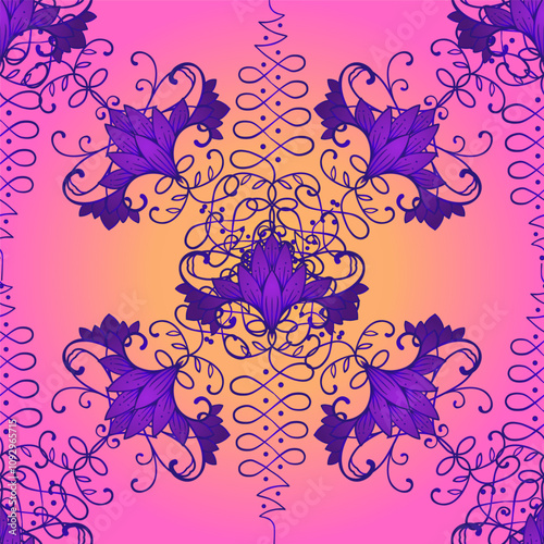 Lotus and Sacred Geometry. Seamless pattern. Unamole symbols of wisdom and pa...