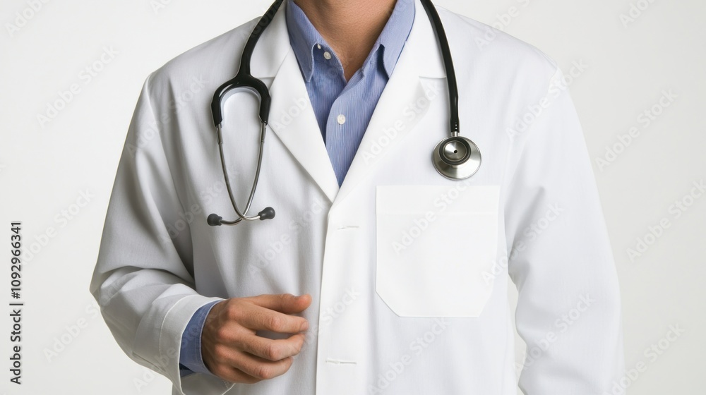 A person wearing a white lab coat and stethoscope, representing a medical professional. A person wearing a white lab coat and stethoscope, representing a medical professional.