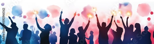 Colorful Watercolor New Year Celebration Scene
