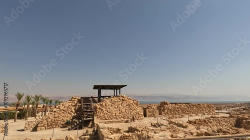 Qumran Nature Reserve near to the Dead Sea, home to ancient ruins of a mysterious sect where the Dead Sea Scrolls, invaluable biblical artifacts, were discovered.