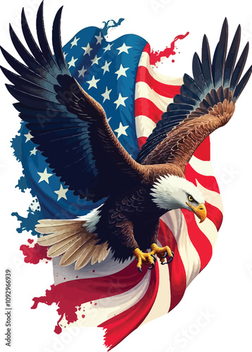 Eagle Fly with USA Flag