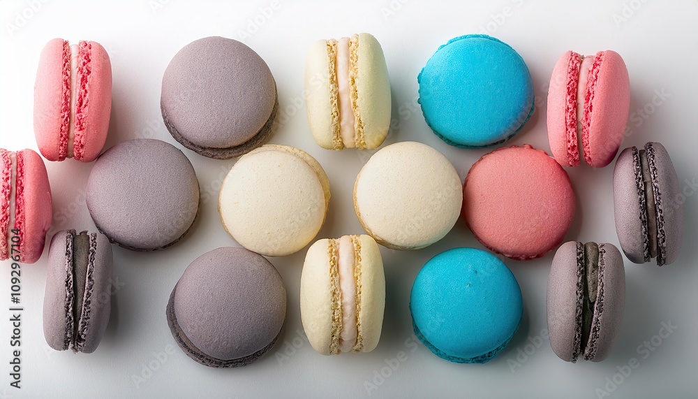 Colorful Macarons Pastry Dessert Food Photography Flatlay Colorful Macarons Pastry Dessert Food Photography Flatlay