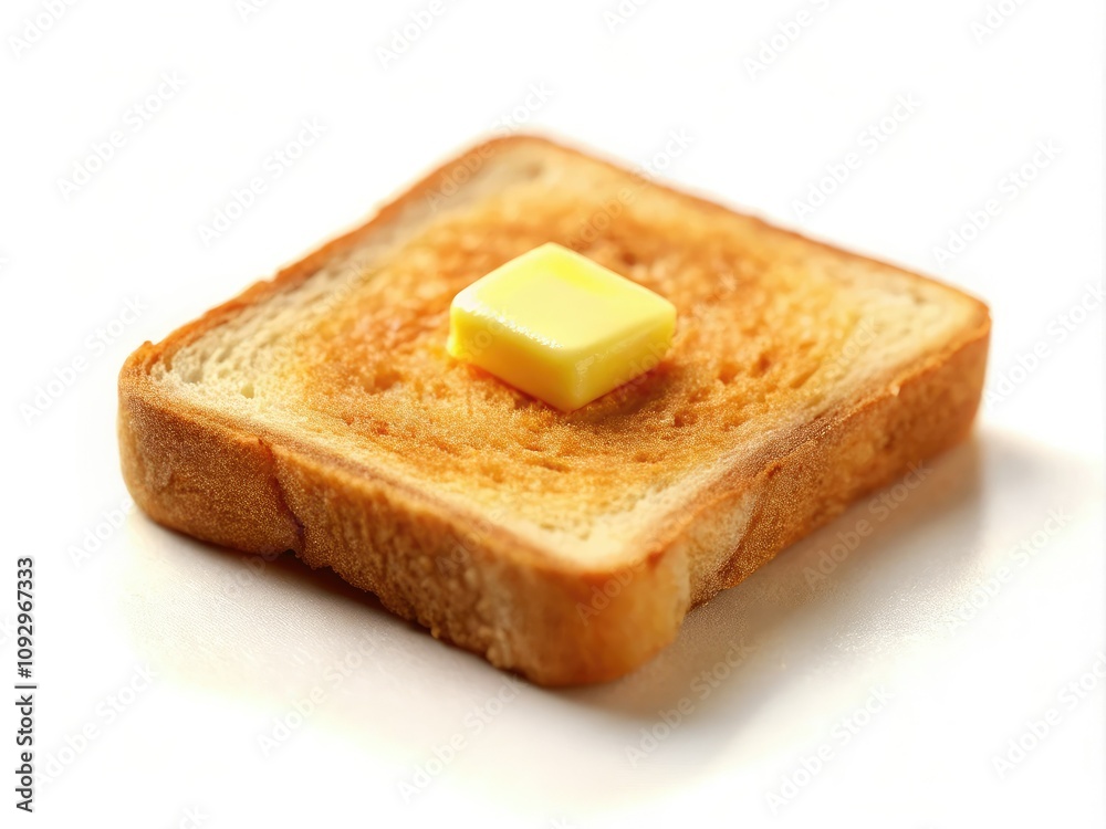 Charming 3D buttered toast with a golden-brown crust on a white background. Perfect for breakfast, this minimalist design showcases a tasty culinary delight. Charming 3D buttered toast with a golden-brown crust on a white background. Perfect for breakfast, this minimalist design showcases a tasty culinary delight.