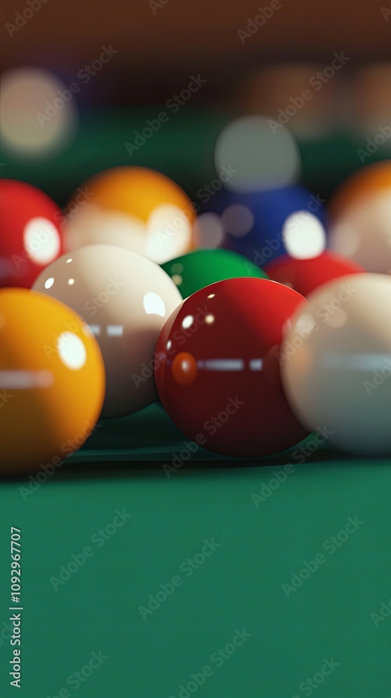 Close Up of Colorful Pool Balls on a Green Felt Table Close Up of Colorful Pool Balls on a Green Felt Table