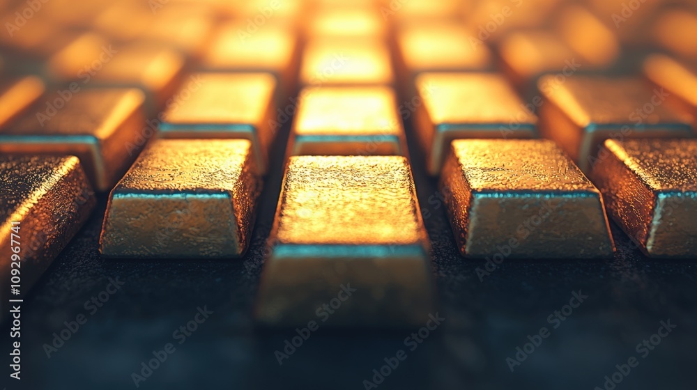 Gold bars forming a grid reflecting warm light: wealth and investment concept Gold bars forming a grid reflecting warm light: wealth and investment concept