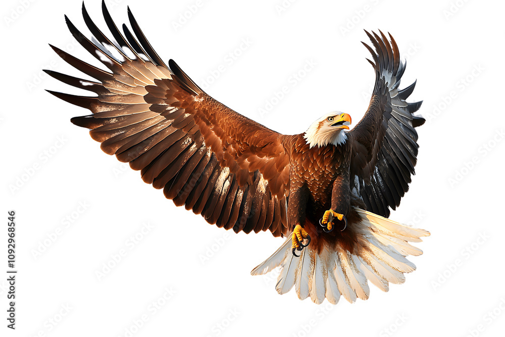 Majestic Bald Eagle Soaring: A powerful Bald Eagle with majestic wings spread wide in flight, demonstrating strength, freedom, and dominance, isolated Majestic Bald Eagle Soaring: A powerful Bald Eagle with majestic wings spread wide in flight, demonstrating strength, freedom, and dominance, isolated