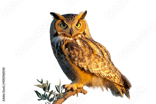 The owl on a weathered branch , isolated photo