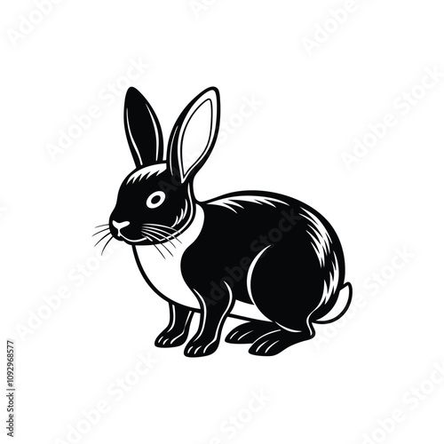 Black and white rabbit silhouette design vector art illustration