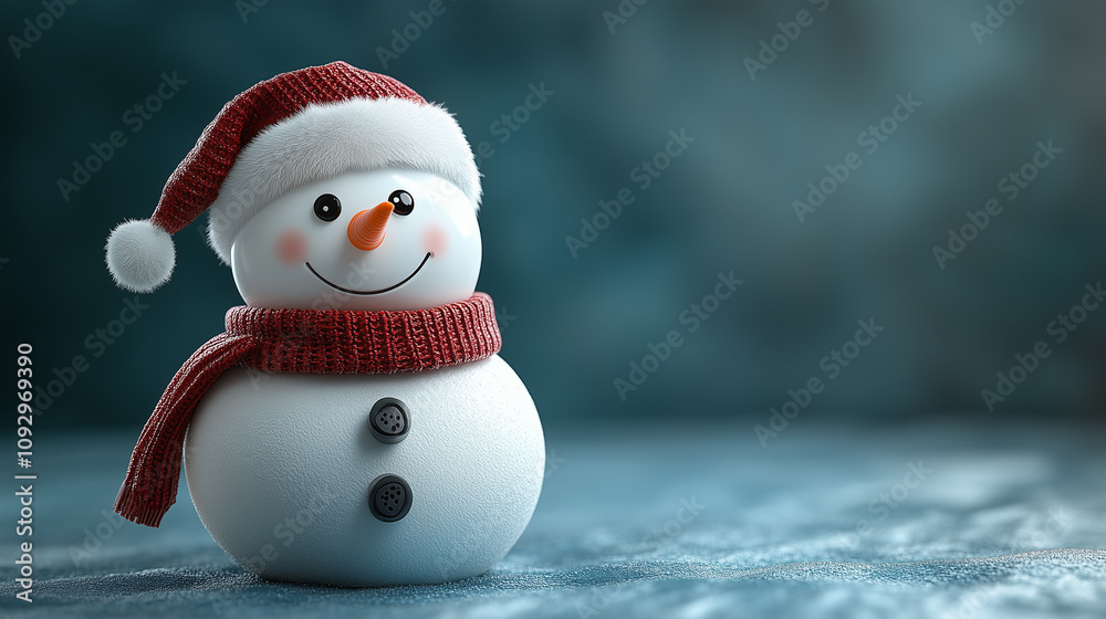 Illustration of snowman in scarf, character, mascot, banner with copy space, Happy New Year and Merry Christmas Illustration of snowman in scarf, character, mascot, banner with copy space, Happy New Year and Merry Christmas