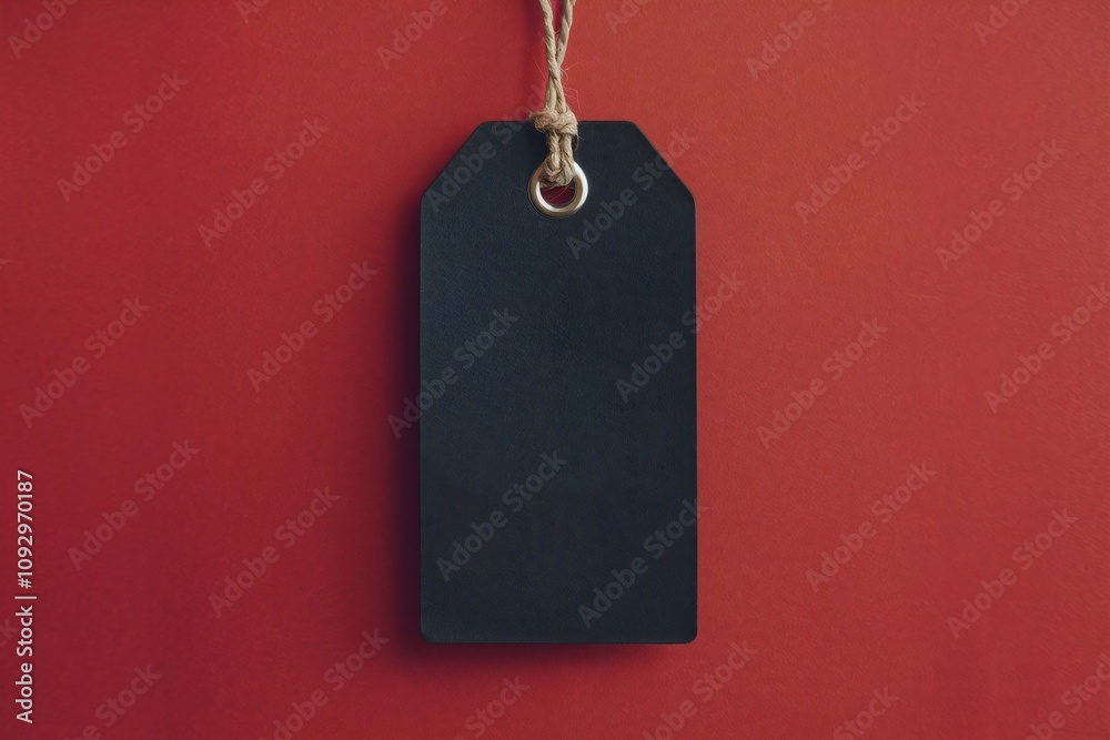 Fototapeta premium Empty Black Price Tag on Red Background