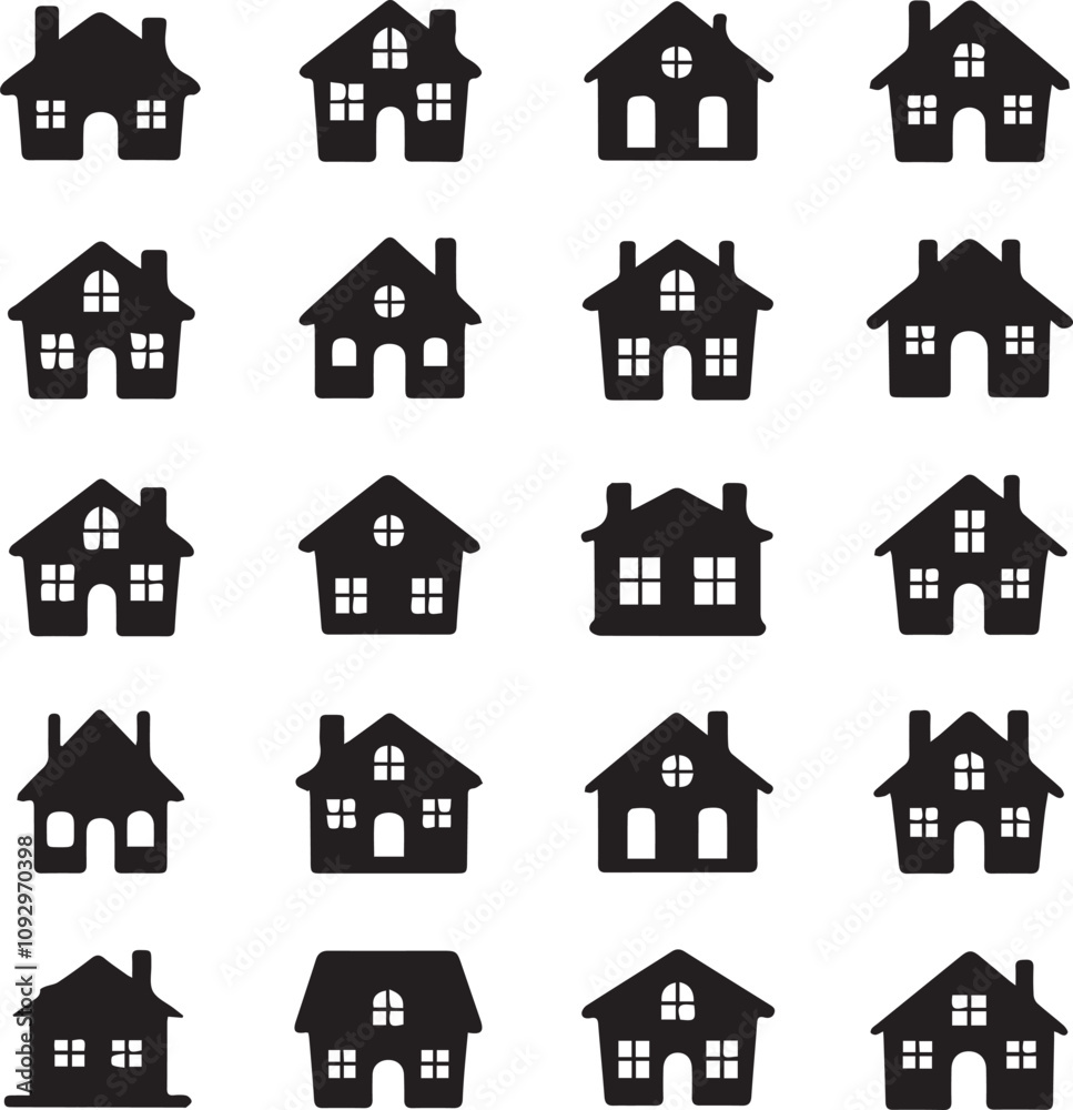 Fototapeta premium Vector illustration of multiple black house silhouettes