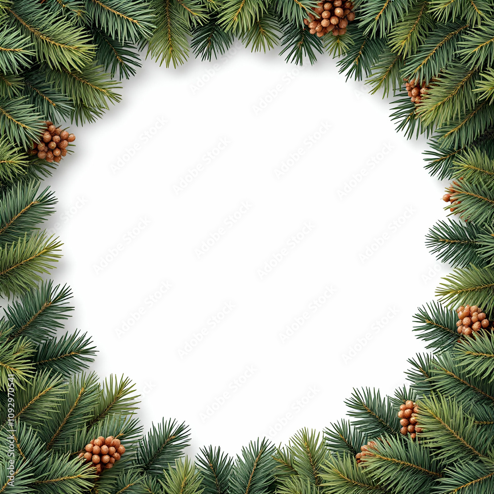 Pine Border Frame White Background Copy Space Area Pine Border Frame White Background Copy Space Area