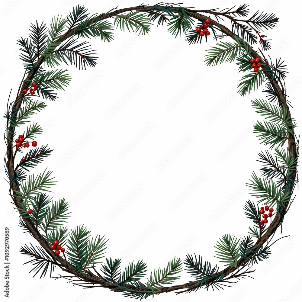 Pine Border Frame White Background Copy Space Area Pine Border Frame White Background Copy Space Area