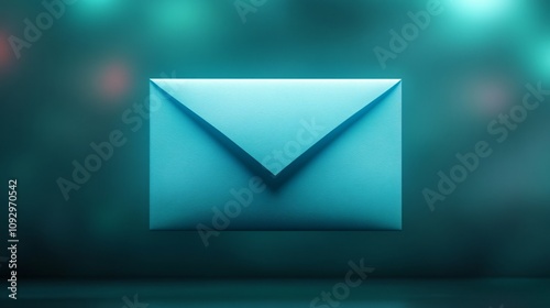 Brightly lit teal envelope mock up with a modern design against a soft gradient background. Generative AI