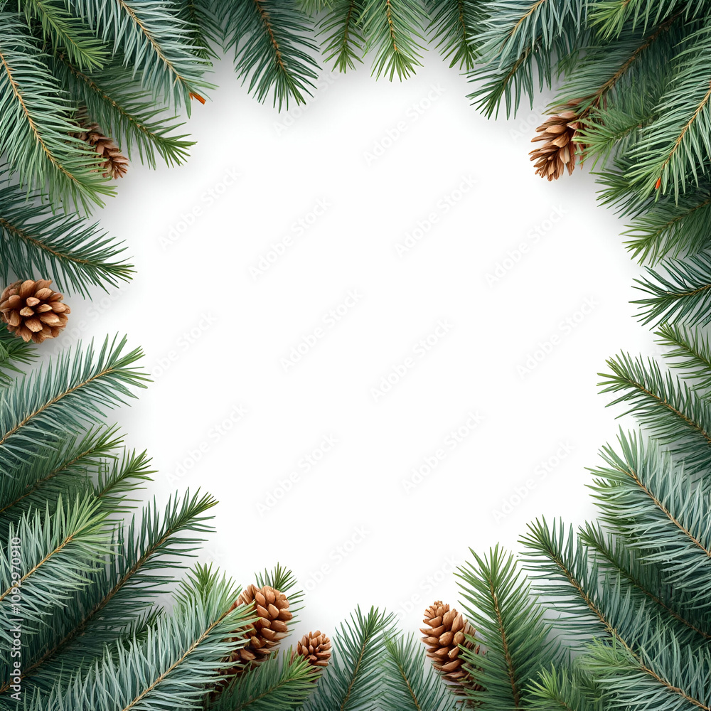 Pine Border Frame White Background Copy Space Area Pine Border Frame White Background Copy Space Area