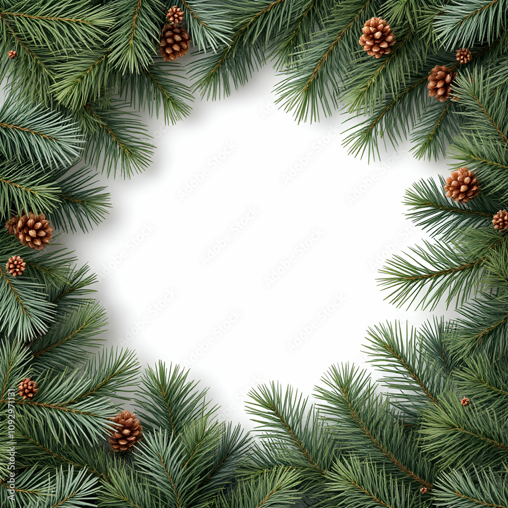 Pine Border Frame White Background Copy Space Area