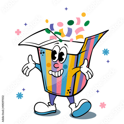 groovy cartoon character holiday box with funny emotion