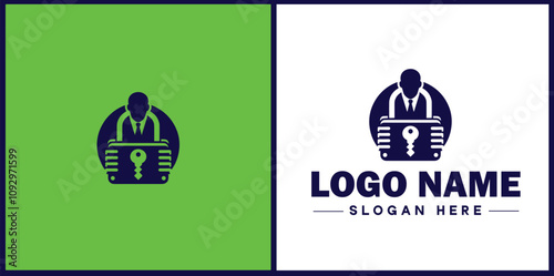 Locksmith icon Keysmith Lock technician Key specialist flat logo sign symbol editable vector