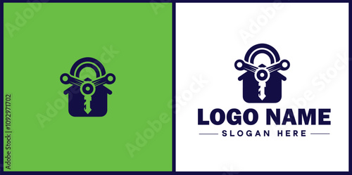 Locksmith icon Keysmith Lock technician Key specialist flat logo sign symbol editable vector