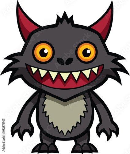 Cute Little Monster:  A friendly cartoon monster with big eyes, red horns, and a toothy grin. This happy creature is sure to bring a smile to your face. 