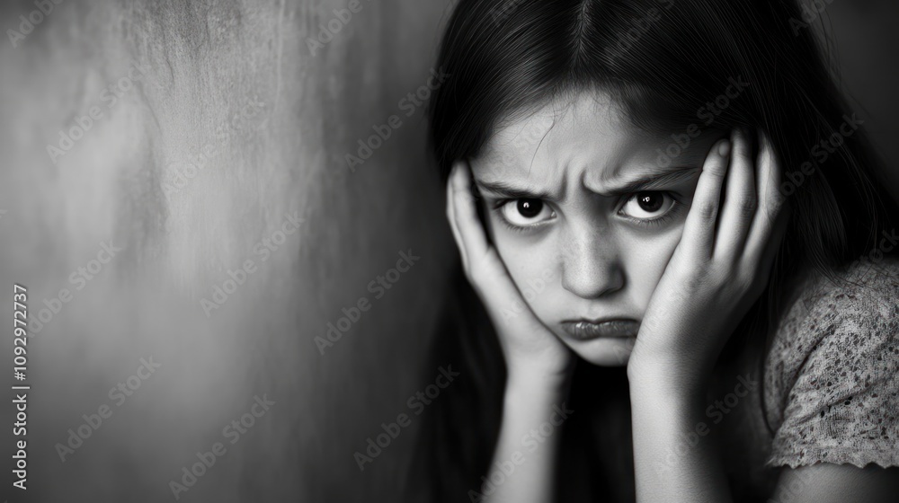 A Black and White Portrait of a Sad Young Girl A Black and White Portrait of a Sad Young Girl