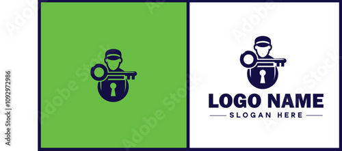 Locksmith icon Keysmith Lock technician Key specialist flat logo sign symbol editable vector