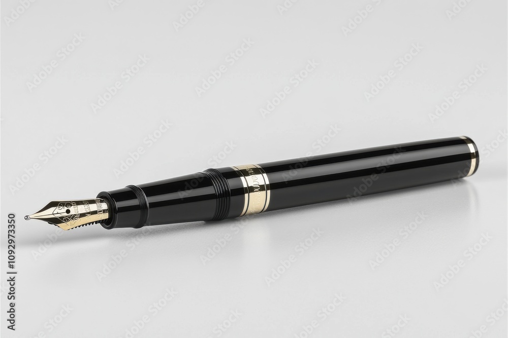Elegant Black Fountain Pen with Gold Trim Elegant Black Fountain Pen with Gold Trim