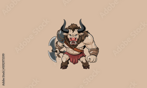 Fierce minotaur warrior wielding a double-headed axe.