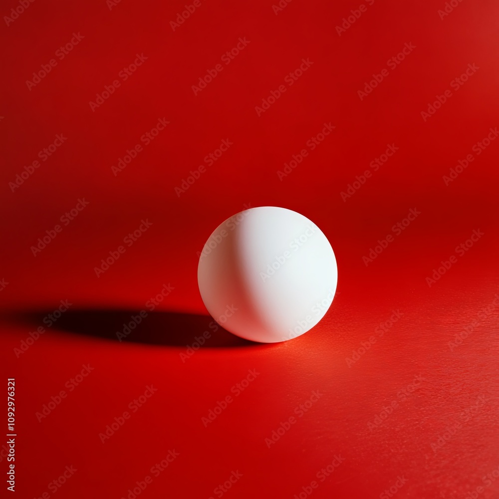 White Sphere on Red Background: Minimalist Abstract Art White Sphere on Red Background: Minimalist Abstract Art