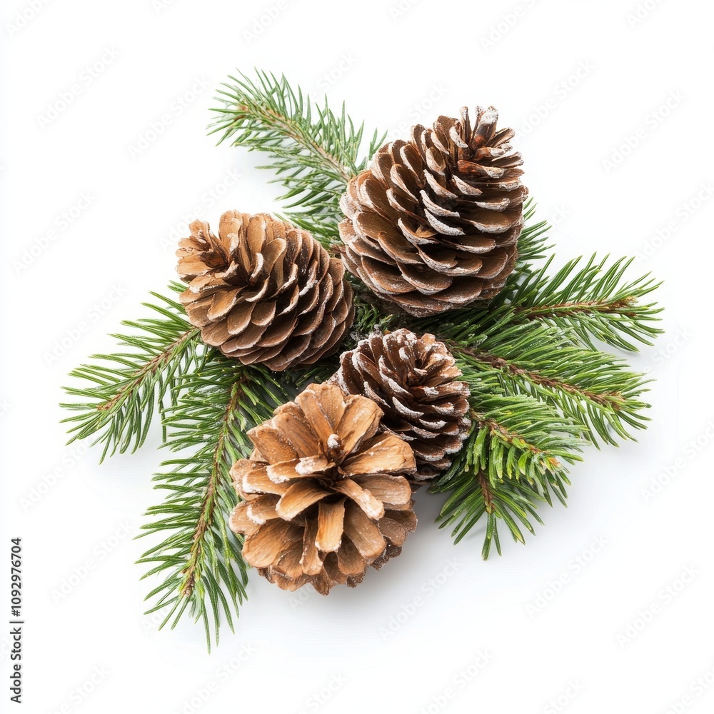 Cones and christmas tree branch isolated on white background. Cones and christmas tree branch isolated on white background.