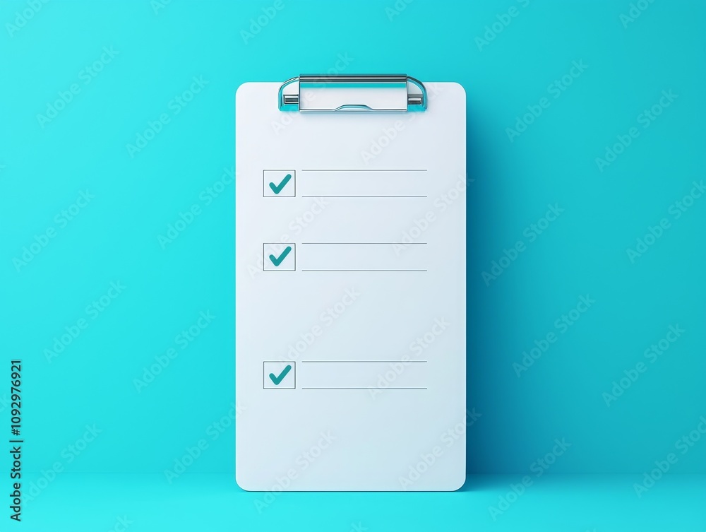 Income tax assessment. Clipboard with checkmarks on a bright blue background, symbolizing tasks or goals. Income tax assessment. Clipboard with checkmarks on a bright blue background, symbolizing tasks or goals.