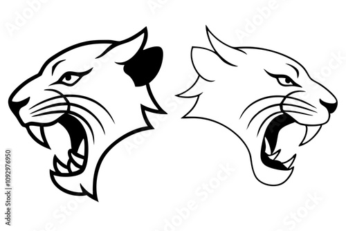 line art of a Angry tiger head.