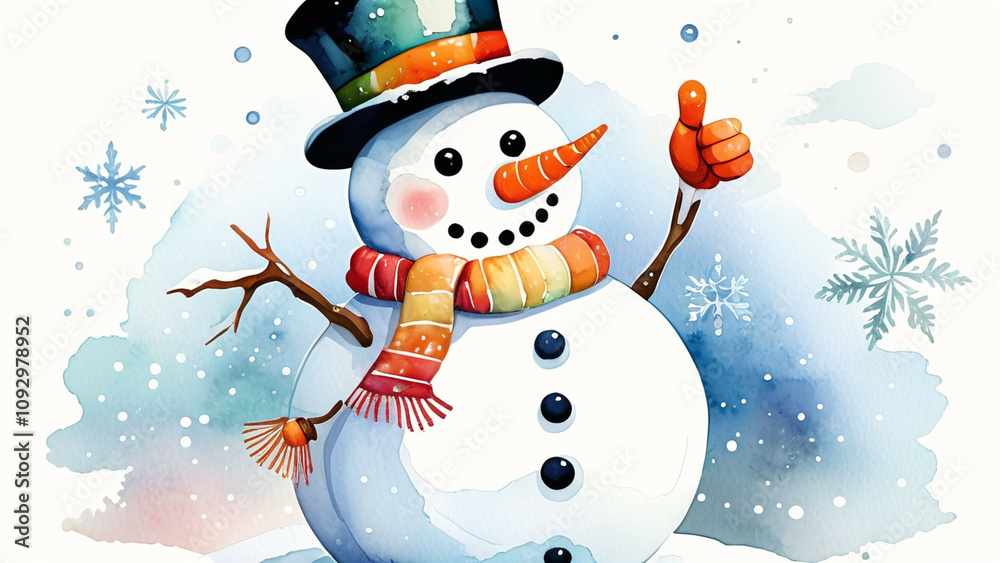 A snowman giving a thumbs up to express that it's excellent in the snowy Christmas festivities. A snowman giving a thumbs up to express that it's excellent in the snowy Christmas festivities.