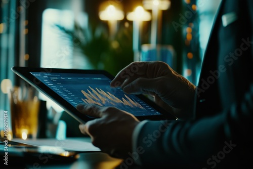 Businessman Analyzing Data on a Digital Tablet