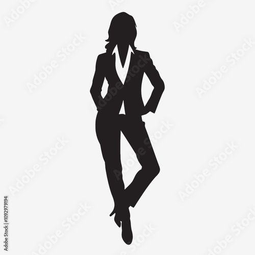 Silhouette of a Woman in a Relaxed Pose on White