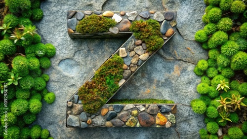 Craft a "Z" shaped design using textured stone in earthy hues, blending seamlessly with natural landscapes, enhancing environmental aesthetics, and inspiring organic art forms.