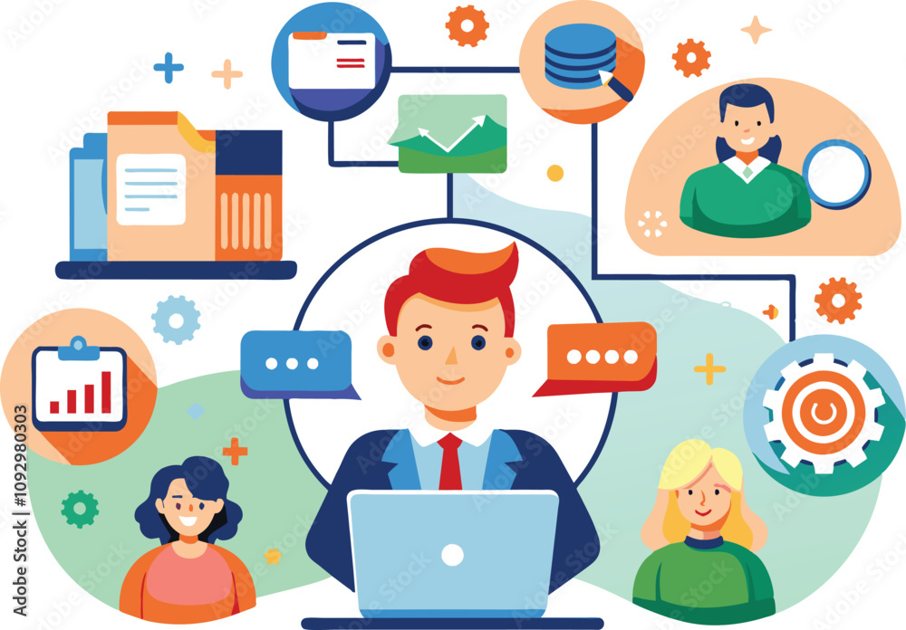 Productivity and collaboration, flat illustration, vector illustration. Productivity and collaboration, flat illustration, vector illustration.