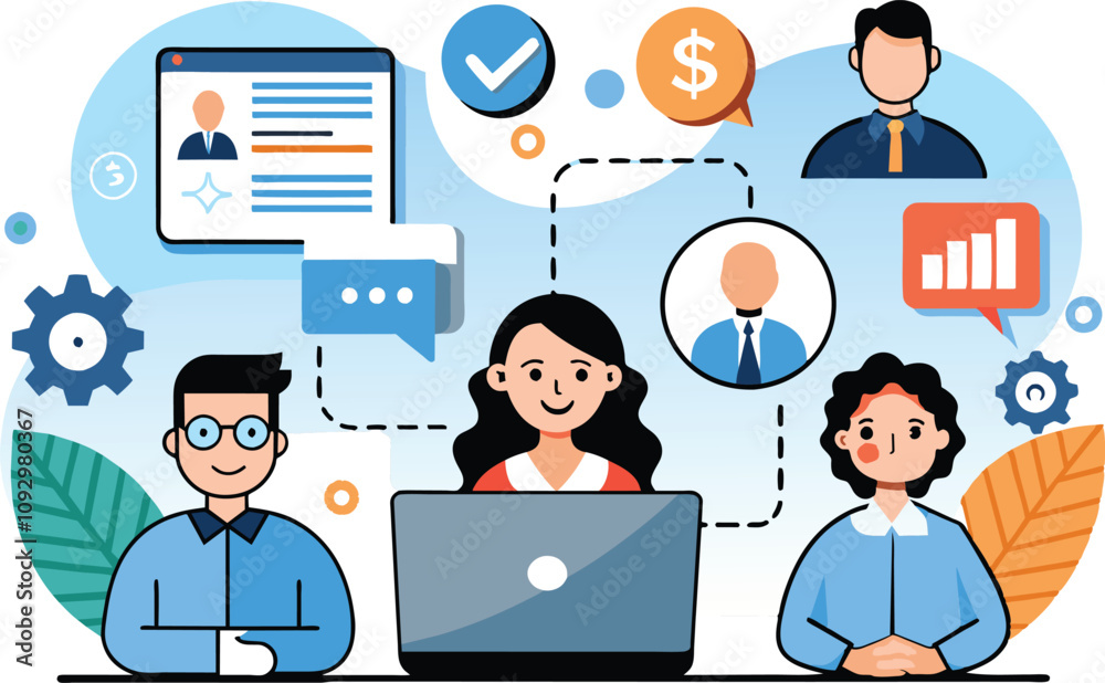 Customer relationship management, flat illustration, vector illustration. Customer relationship management, flat illustration, vector illustration.