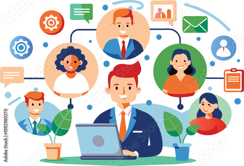 Productivity and collaboration, flat illustration, vector illustration.