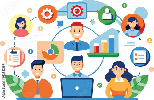 Productivity and collaboration, flat illustration, vector illustration.