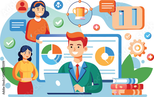Customer management, flat illustration, vector illustration.