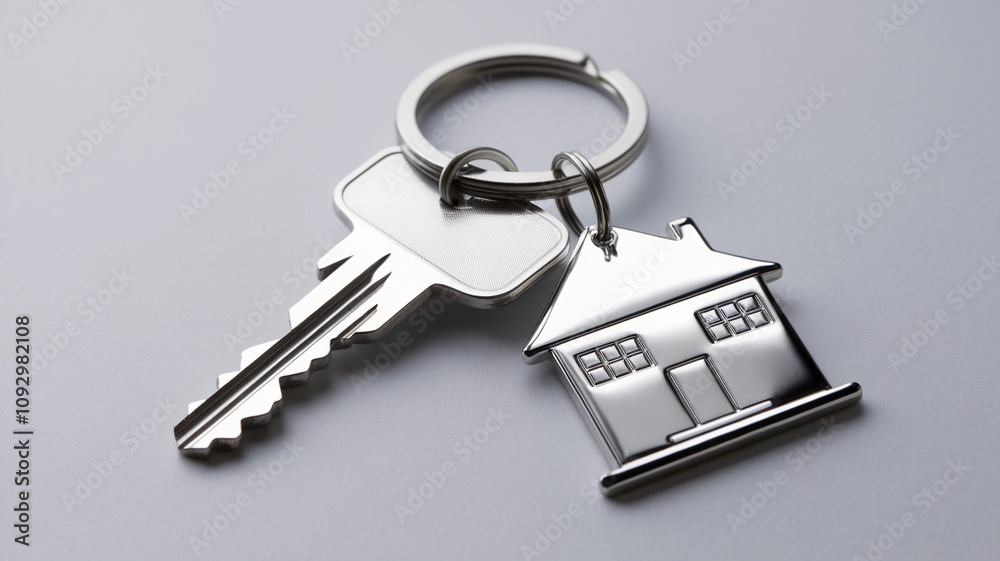 Silver Key with House-Shaped Keychain on Neutral Background
Silver Key with House-Shaped Keychain on Neutral Background