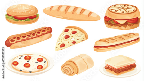 Sandwiches, hot dogs, sandwiches, fast food. Vector illustration