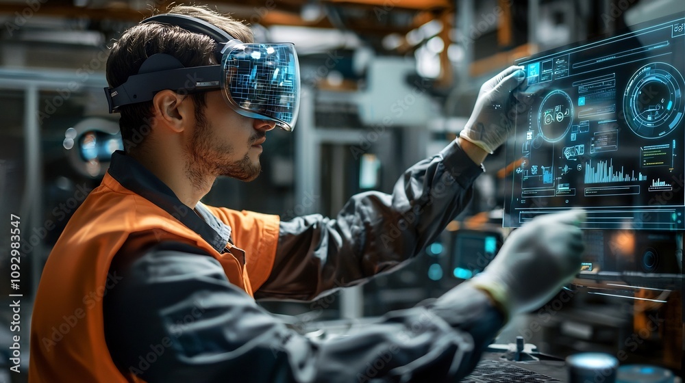 A lab technician working with cutting edge AI driven diagnostic tools and a holographic interface to analyze data monitor processes A lab technician working with cutting edge AI driven diagnostic tools and a holographic interface to analyze data monitor processes