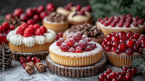 Delightful desserts with berries and festive decor for a holiday celebration photo