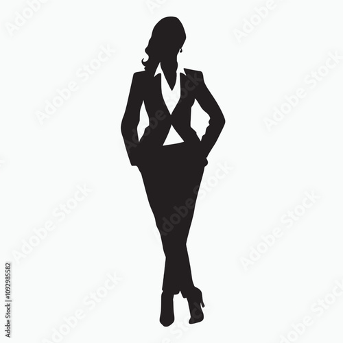 Artistic Silhouette of a Woman Standing Tall on White Background