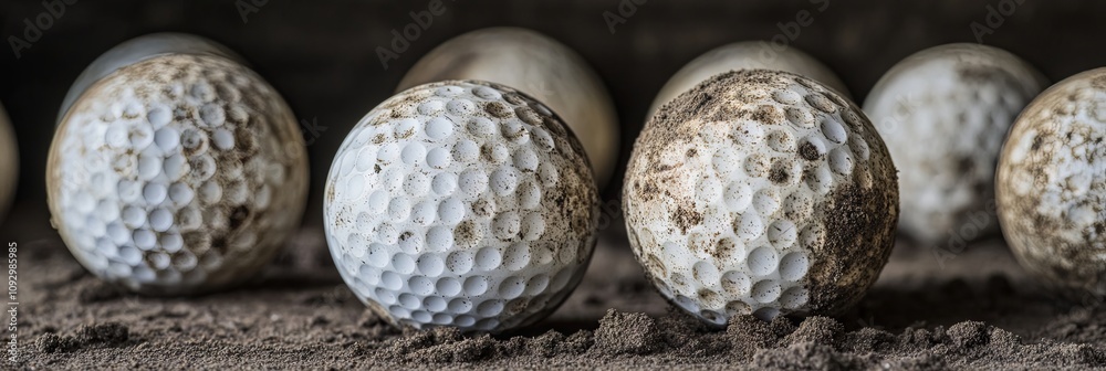 Close Up of Dirty Golf Balls in Sand Close Up of Dirty Golf Balls in Sand