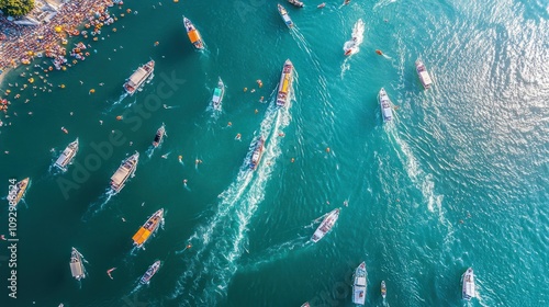 Spectators enjoy the excitement as colorful boats race through sparkling waters, aided by advanced satellite technology during the regatta. photo