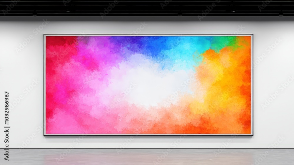 Colorful abstract art displayed in a modern gallery. Colorful abstract art displayed in a modern gallery.